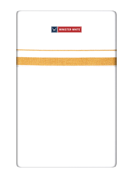 Mens Cotton White Single Layered Dhoti with 1/2" Gold Jari Border - Prime 1/2 by Minister White