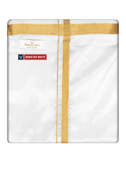 Mens Cotton White Colour Double Layered with Gold Jari Flexi Dhoti - Chairman by Minister White