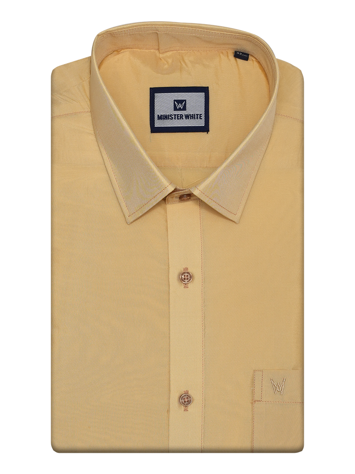 Mens Art Silk Medium Gold Full Sleeves Shirt by Minister White