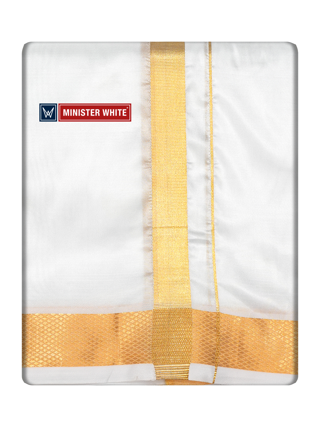 Mens Art Silk Double Layer White Dhoti with 70K Gold Jari Border - Marshal 70K by Minister White