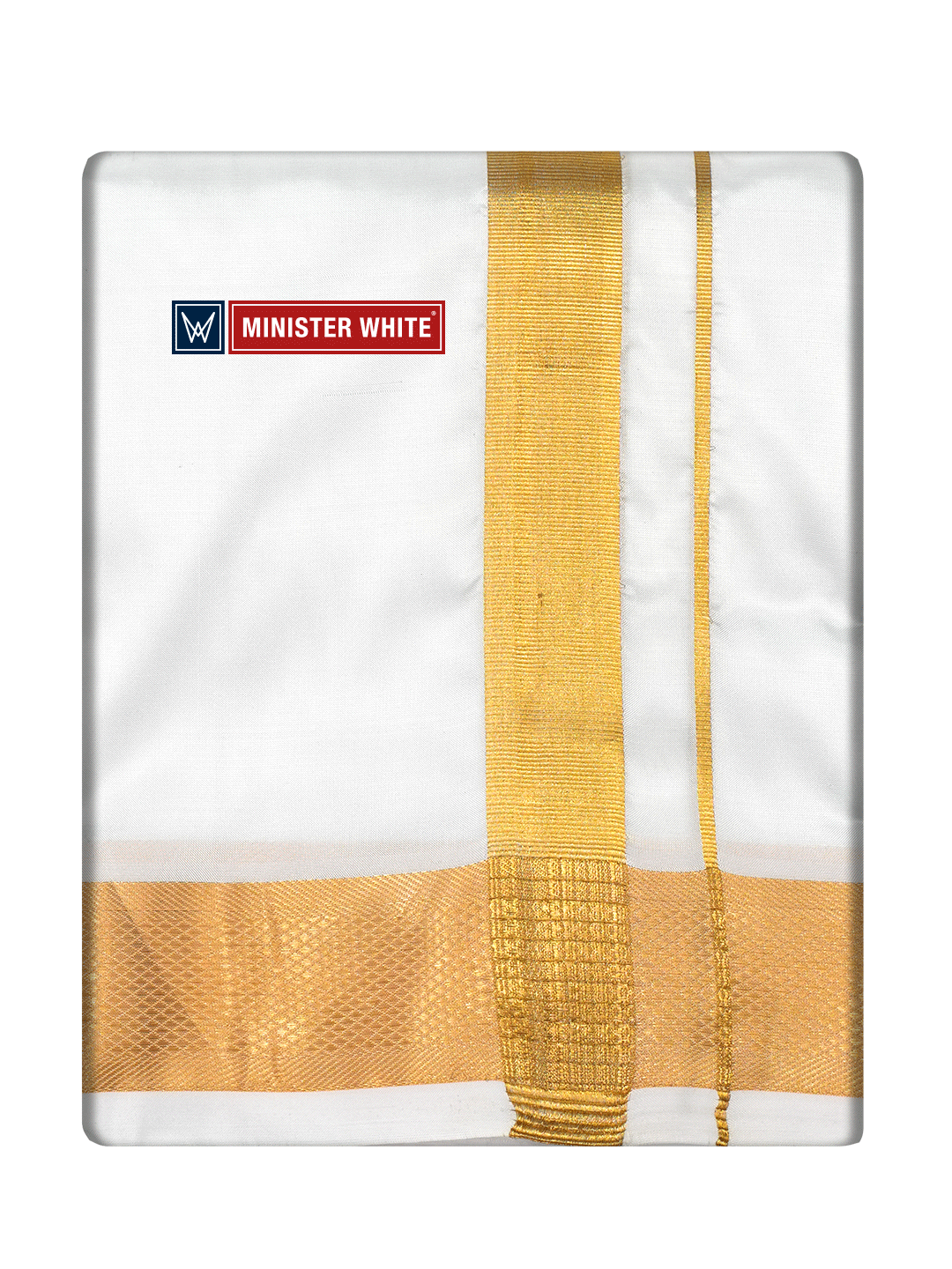 Mens Art Silk Double Layer White Dhoti with 100K Gold Jari Border - Marshal 100K by Minister White