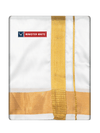 Mens Art Silk Double Layer White Dhoti with 100K Gold Jari Border - Marshal 100K