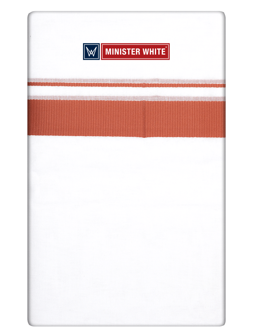 Mens Cotton White Double Layered Dhoti with Rust Fancy Kara - Palakadan Mix by Minister White