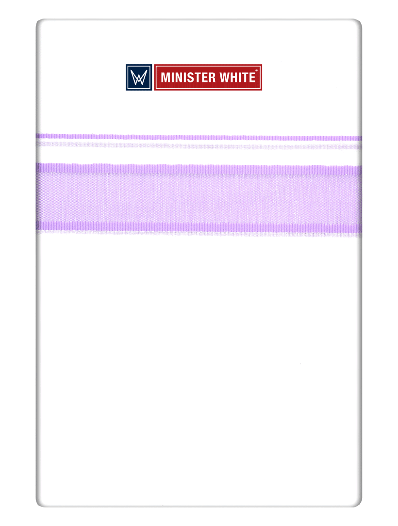 Mens Cotton White Double Layered Dhoti with Lilac Fancy Kara - Malabar Star by Minister White