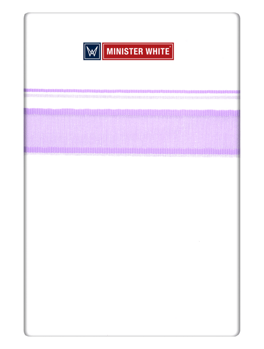 Mens Cotton White Double Layered Dhoti with Lilac Fancy Kara - Malabar Star by Minister White