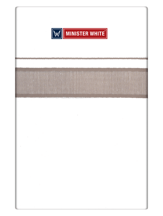 Mens Cotton White Double Layered Dhoti with Light Brown Fancy Kara - Malabar Star by Minister White