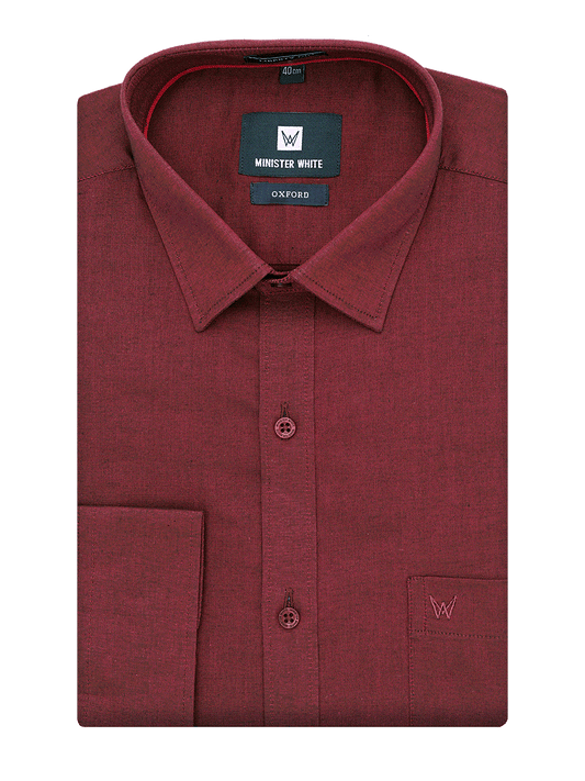 Mens Cotton Regular Fit Wine Colour Shirt Oxford by Minister White