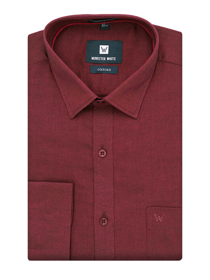Mens Cotton Regular Fit Wine Colour Shirt Oxford by Minister White