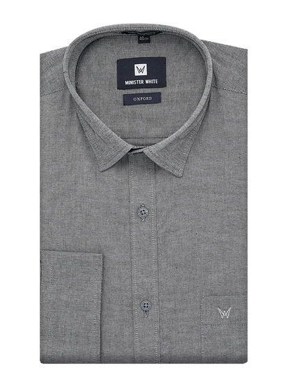 Mens Cotton Regular Fit Grey Shirt Oxford by Minister White
