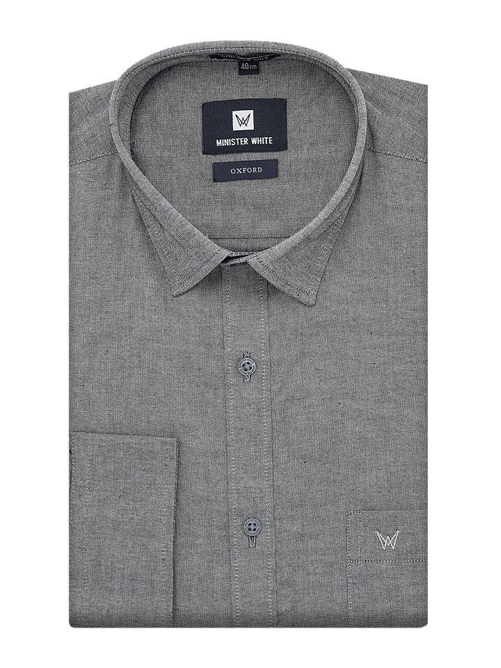 Mens Cotton Regular Fit Grey Shirt Oxford by Minister White