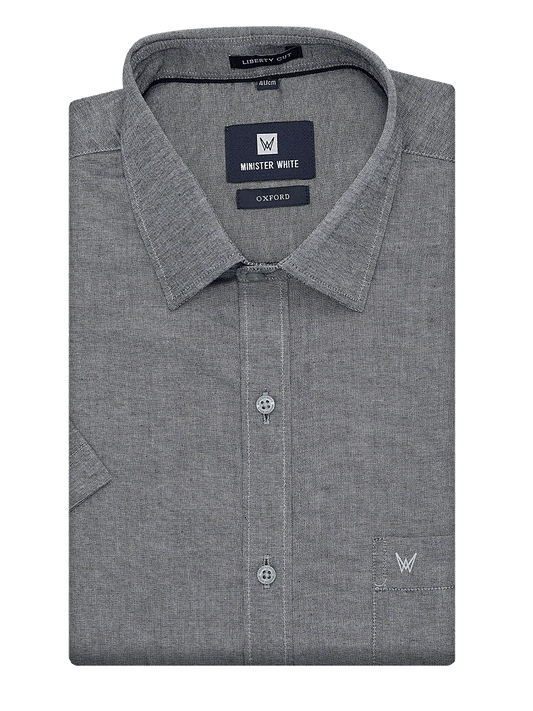 Mens Cotton Regular Fit Grey Colour Shirt Oxford by Minister White