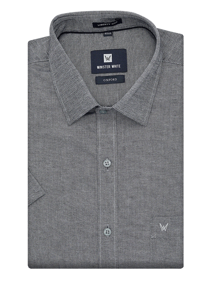 Mens Cotton Regular Fit Grey Colour Shirt Oxford by Minister White