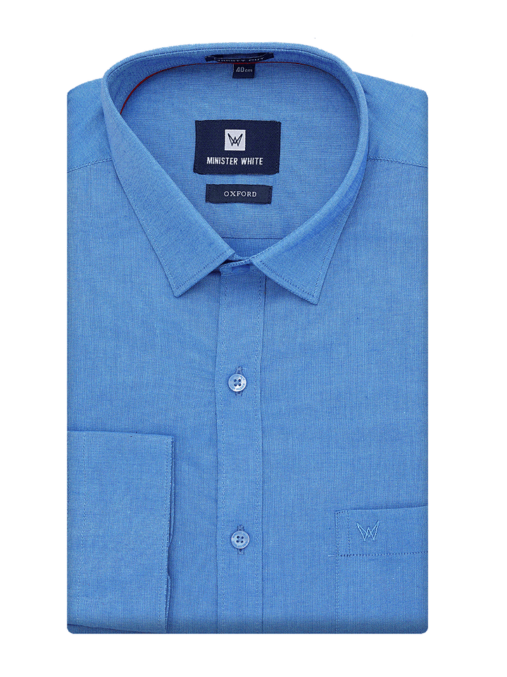 Mens Cotton Regular Fit Blue Shirt Oxford by Minister White