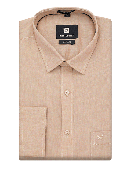 Mens Cotton Regular Fit Sandal Colour Shirt Oxford by Minister White