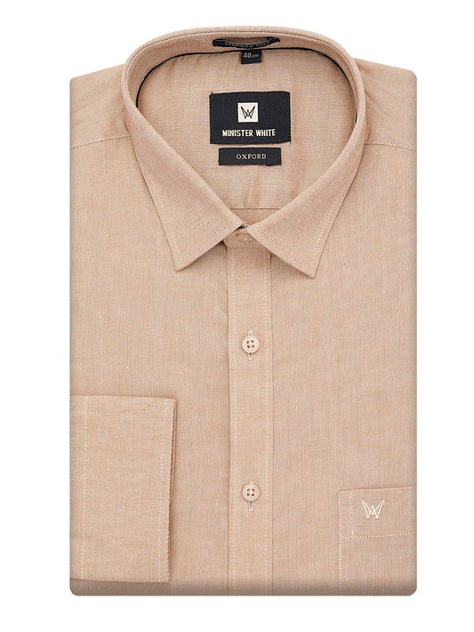 Mens Cotton Regular Fit Sandal Colour Shirt Oxford by Minister White