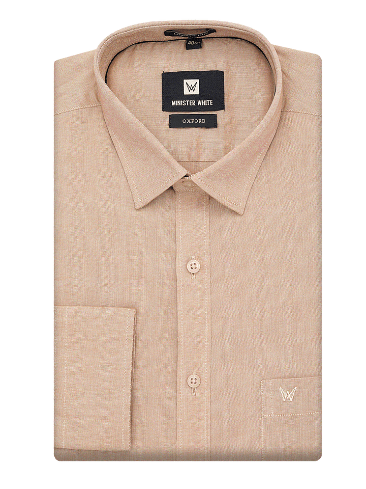 Mens Cotton Regular Fit Sandal Colour Shirt Oxford by Minister White