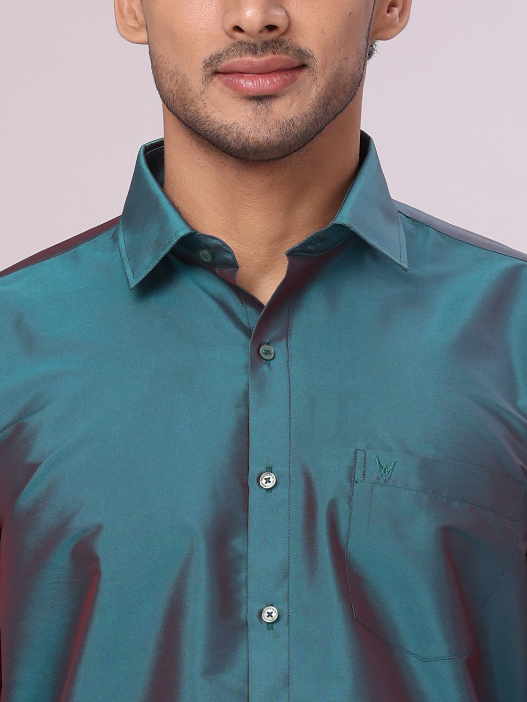 Men's Dupion Satin Peacock Blue Shirt Elite close view