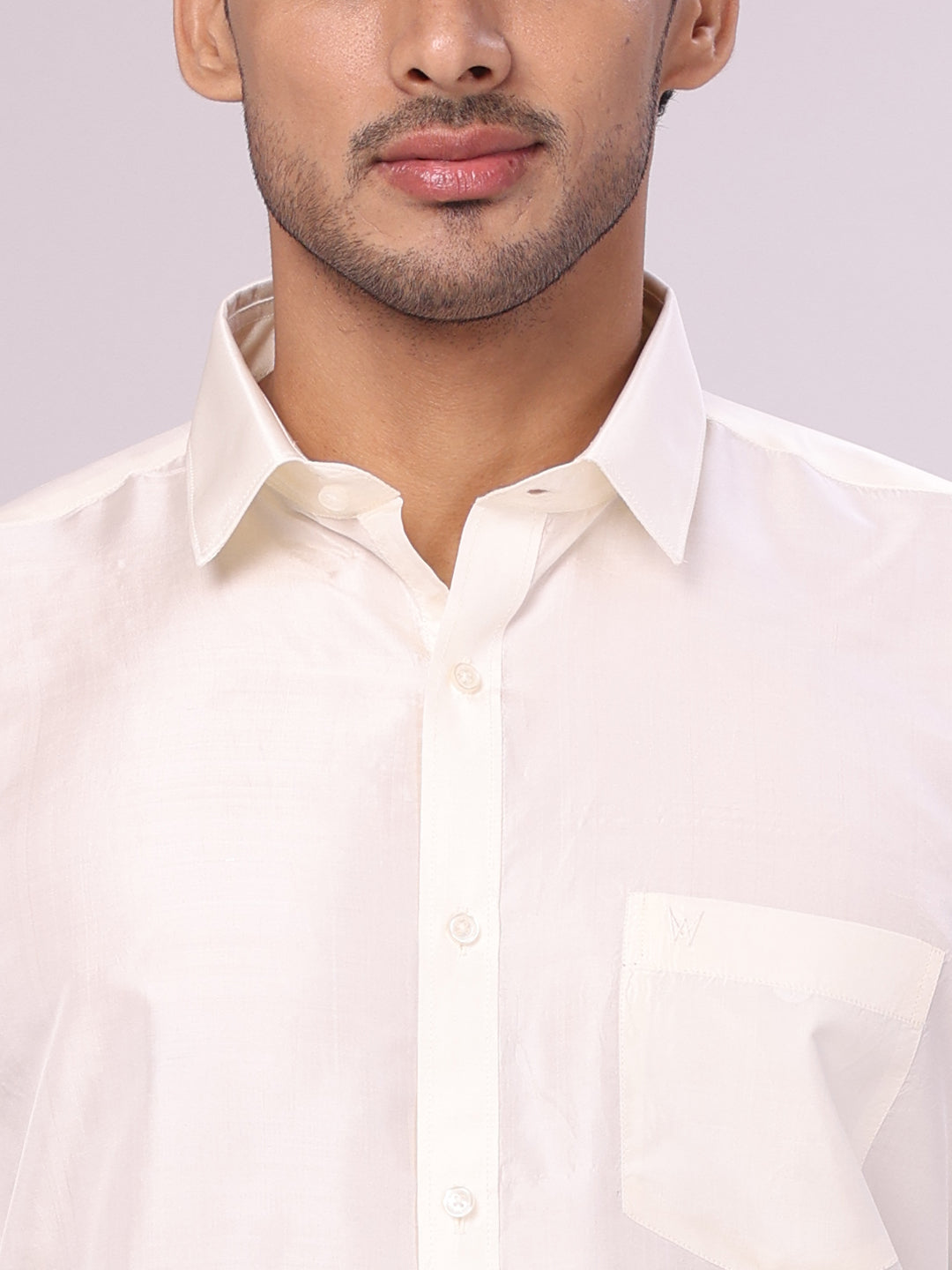 Men's Pure Silk Wedding Cream Shirt - Nesam 50K close view