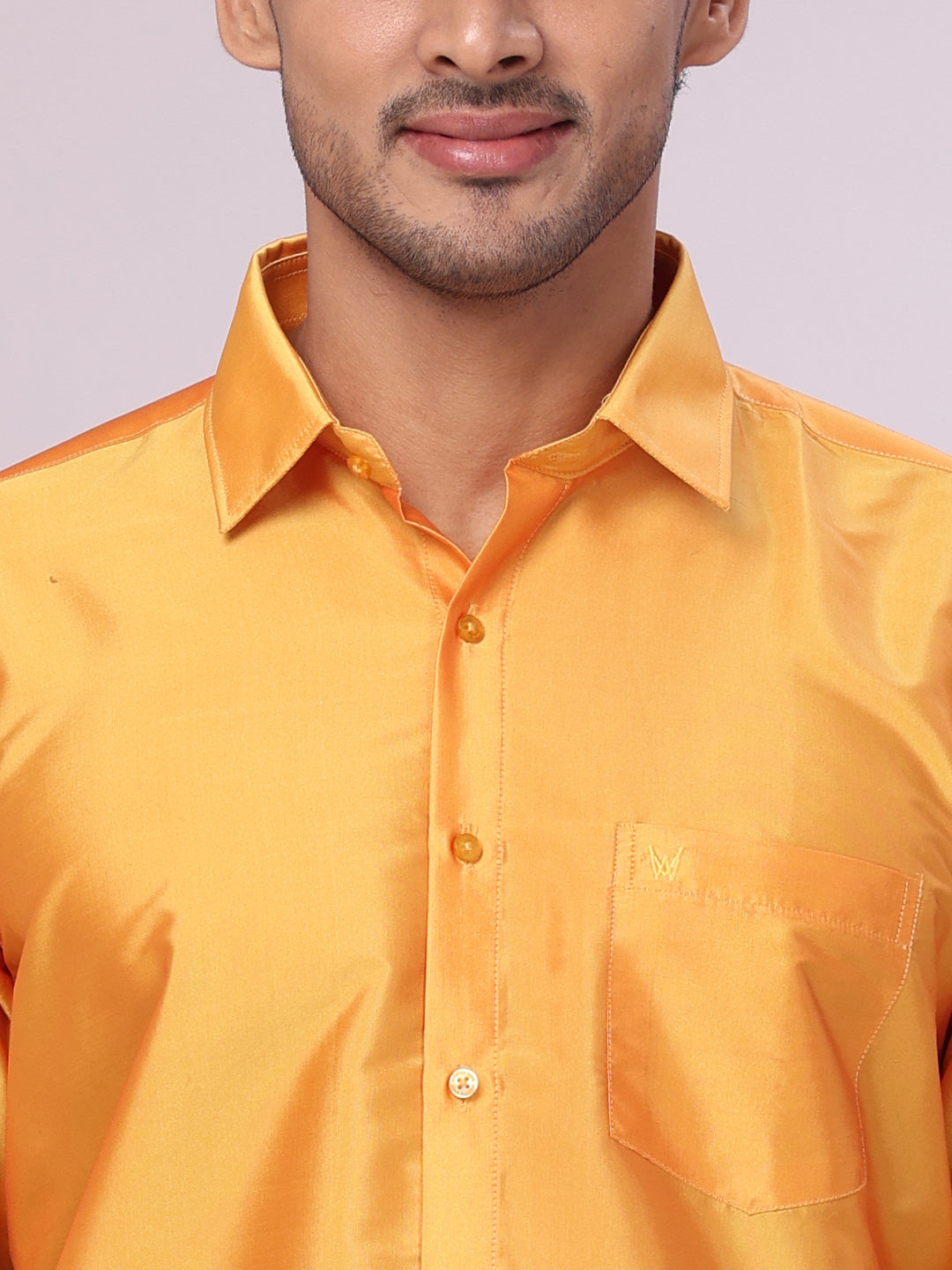 Men's Dupion Satin Golden Yellow Shirt Elite close view 