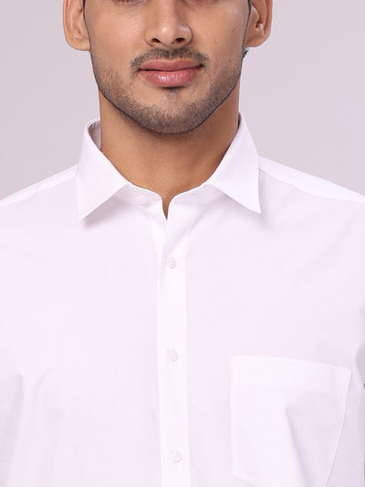 Men's Pure Cotton White Wedding Shirt - Subharaagam close view