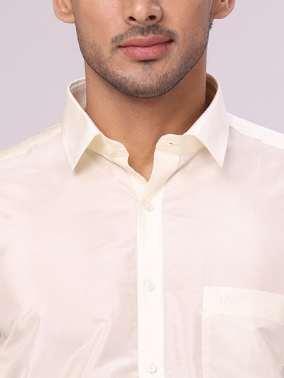 Men's Art Silk Cream Jacquard Full Sleeves Shirt Mangal