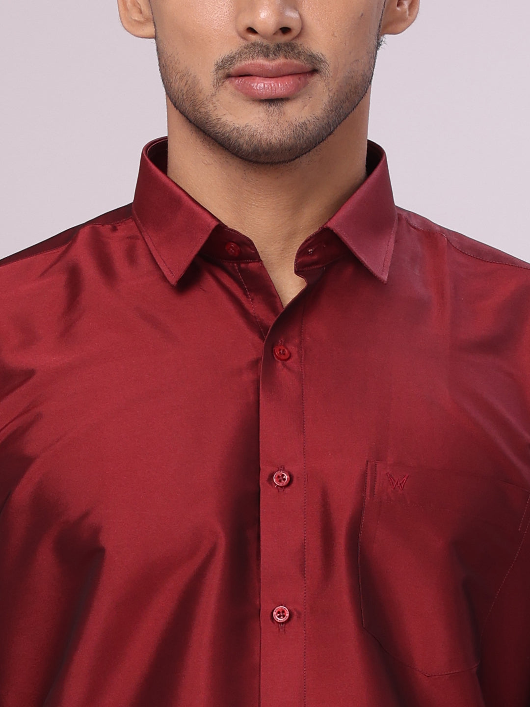 Men's Dupion Satin Maroon Shirt Elite close view