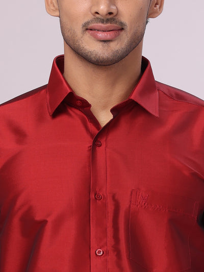 Men's Dupion Satin Light Maroon Shirt Elite close view