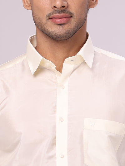 Men's Art Silk Cream Jacquard Full Sleeves Shirt Mangal