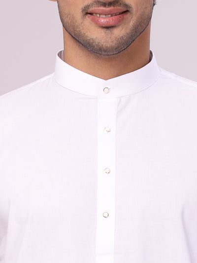 Men's Chines Collar Regular Fit White Full Sleeves Kurta Crazy close view