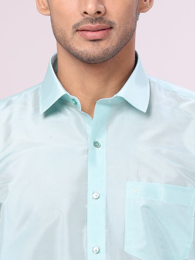 Men's Art Silk Sea Green Jacquard Full Sleeves Shirt Mangal