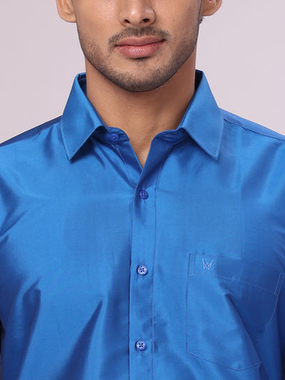 Men's Dupion Satin Royal Blue Shirt Elite close view