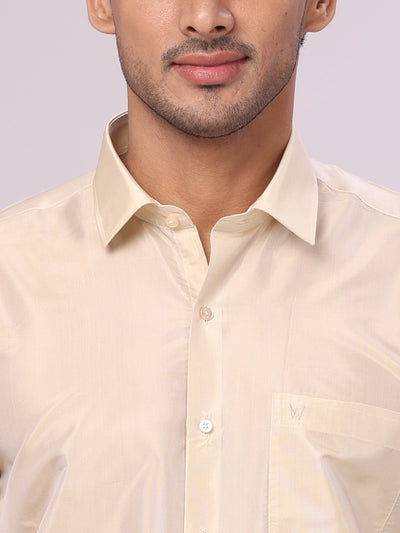 Men's Art Silk Fawn Gold Jacquard Full Sleeves Shirt Mangal