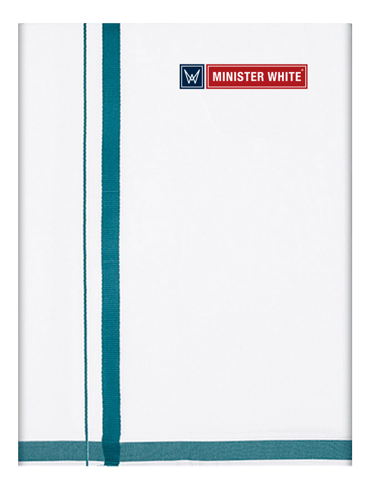 Mens Cotton White Double Layered with Big Border Dhoti - Excellent by Minister White