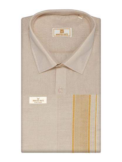 Mens Tissue Gold Colour Flexi Dhoti Shirt Wedding Combo Maverik Flexi by Minister White