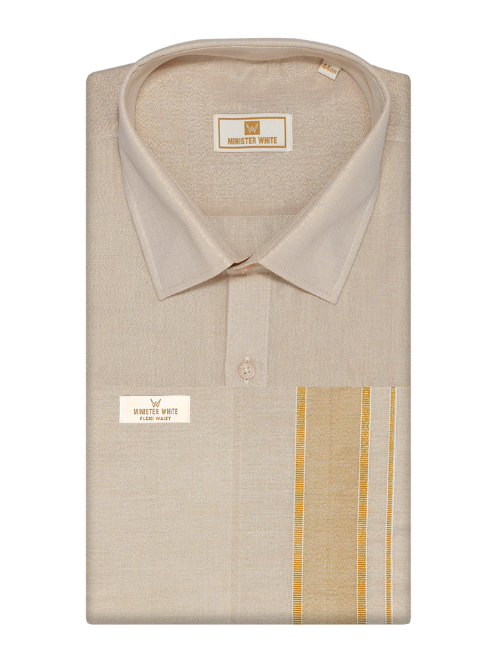Mens Tissue Gold Colour Flexi Dhoti Shirt Wedding Combo Maverik Flexi by Minister White