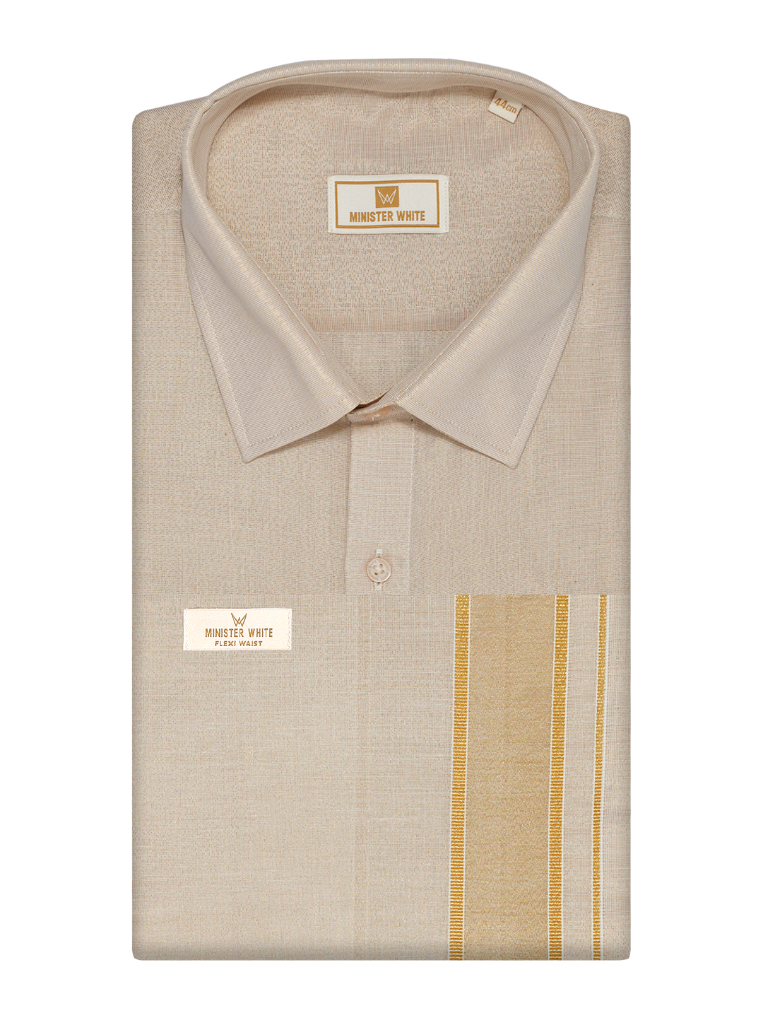 Mens Tissue Gold Colour Flexi Dhoti Shirt Wedding Combo Maverik Flexi by Minister White