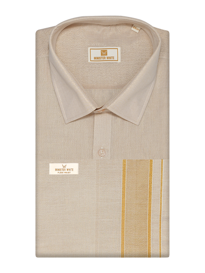 Mens Tissue Gold Colour Flexi Dhoti Shirt Wedding Combo Maverik Flexi by Minister White