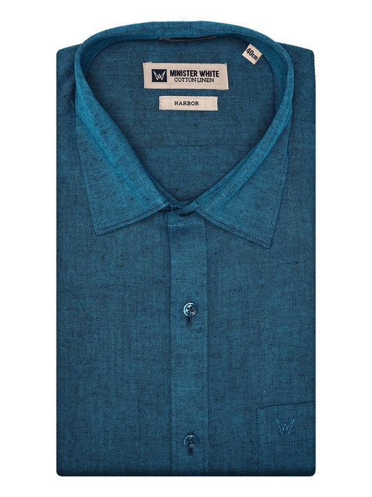 Men's Premium Cotton Linen Regular Fit Ramar Blue Shirt Harbor