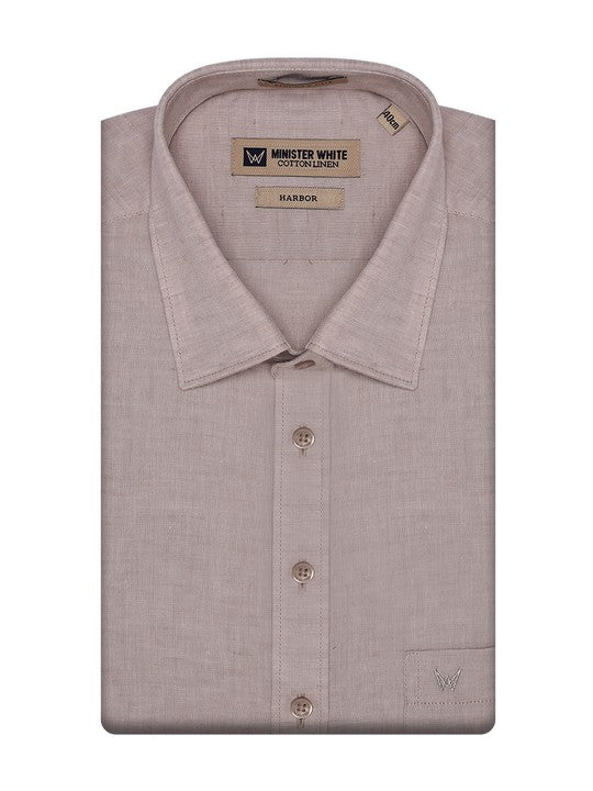 Men's Premium Cotton Linen Regular Fit Beige Shirt Harbor