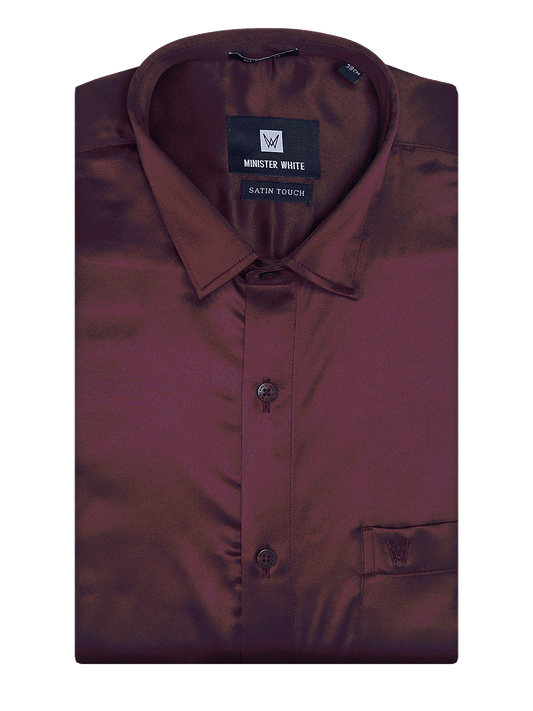 Mens Satin Slim Fit Wine Colour Shirt Satin Touch by Minister White