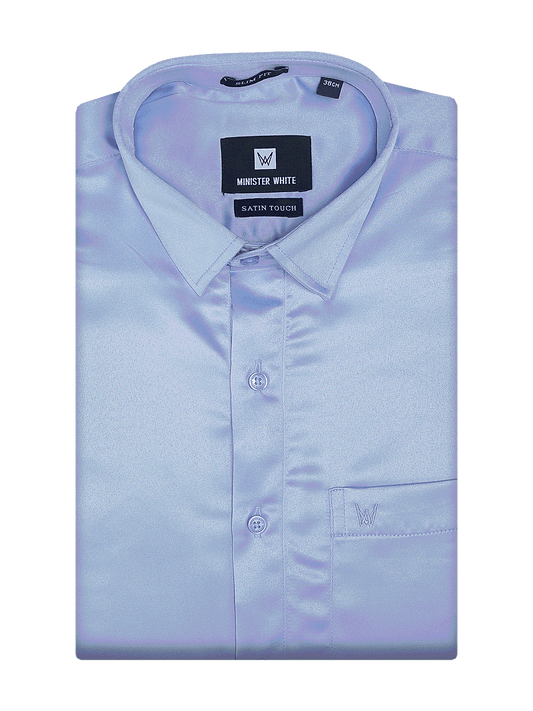 Mens Satin Slim Fit Sky Blue Colour Shirt Satin Touch by Minister White