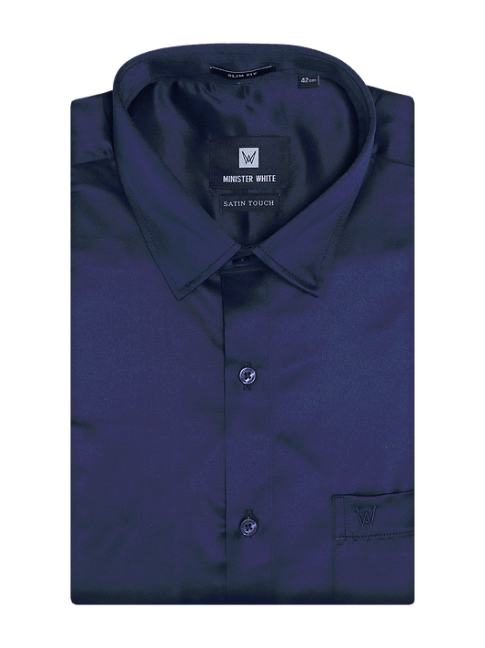 Mens Satin Slim Fit Navy Colour Shirt Satin Touch by Minister White