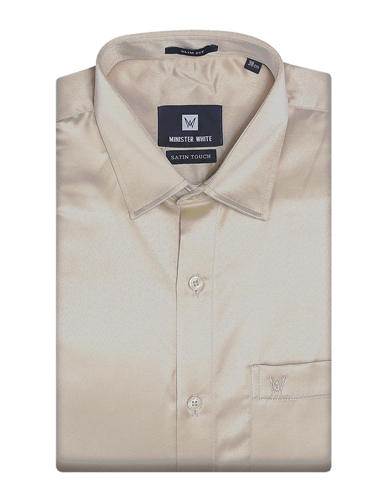 Mens Satin Slim Fit Sand Colour Shirt Satin Touch by Minister White