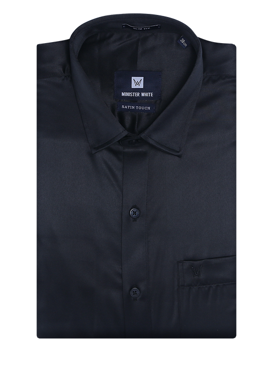 Mens Satin Slim Fit Black Colour Shirt Satin Touch by Minister White