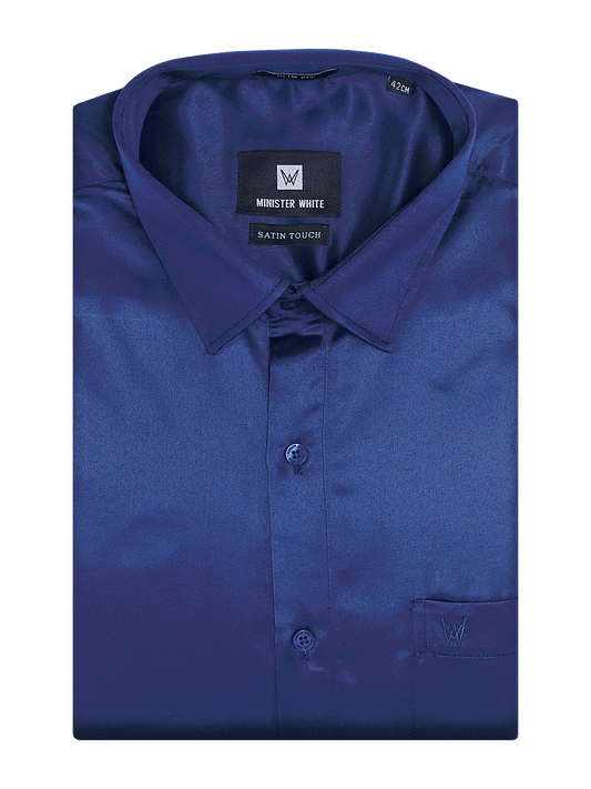 Mens Satin Slim Fit Royal Blue Colour Shirt Satin Touch by Minister White