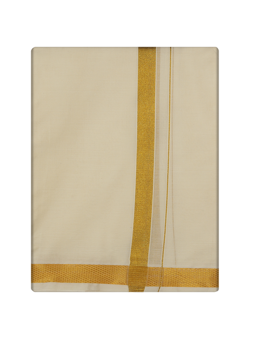 Men's Cotton Cream 1" Gold Jari Panchakacham & Angavastram Set Sigma