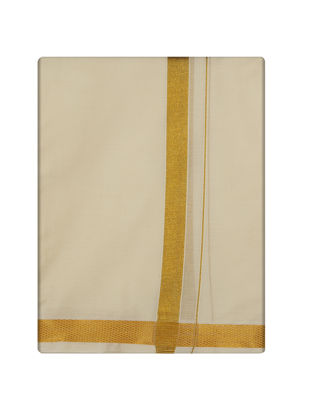 Men's Cotton Cream 1" Gold Jari Panchakacham & Angavastram Set Sigma