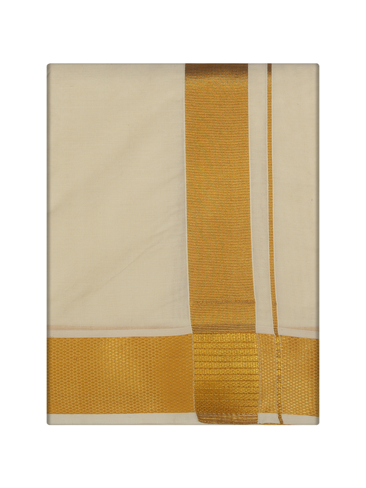 Men's Cotton Cream 2" Gold Jari Panchakacham & Angavastram Set Sigma