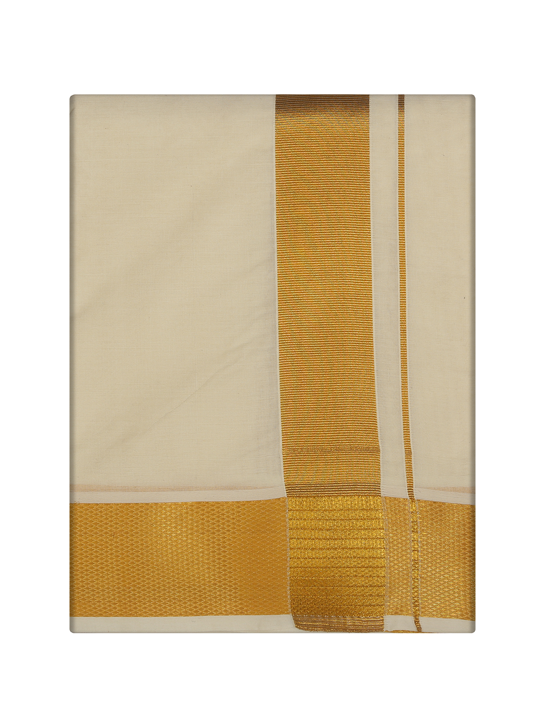 Men's Cotton Cream 2" Gold Jari Panchakacham & Angavastram Set Sigma