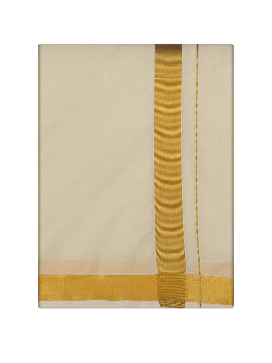 Men's Cotton Cream 1 1/2" Gold Jari Panchakacham & Angavastram Set Sigma